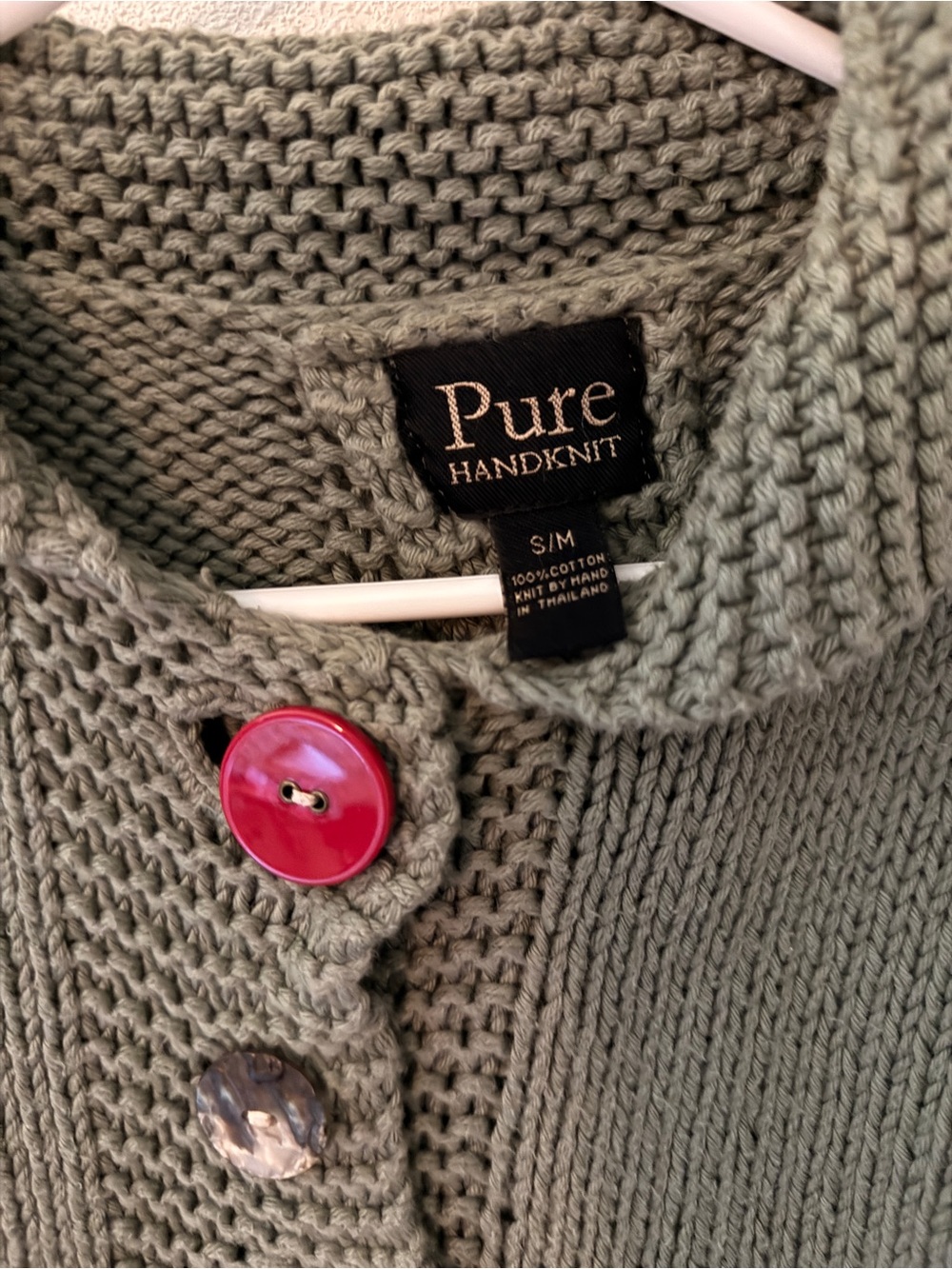 Pure Olive Green Knit Cardigan with Colorful Buttons - Picture 3 of 4